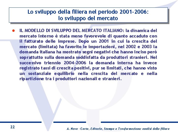 Lo sviluppo della filiera nel periodo 2001 -2006: lo sviluppo del mercato l 22