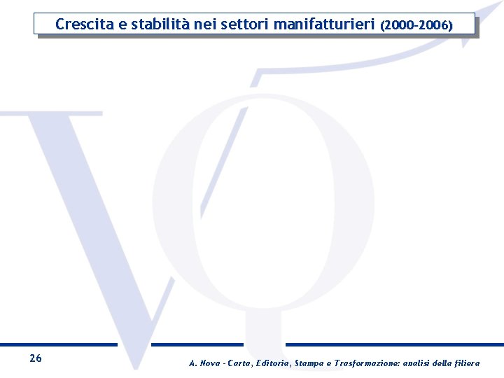 Crescita e stabilità nei settori manifatturieri (2000 -2006) 26 A. Nova - Carta, Editoria,