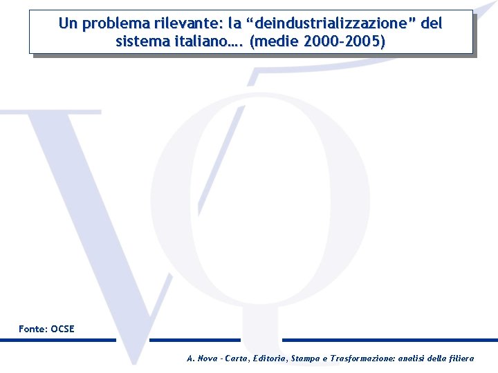 Un problema rilevante: la “deindustrializzazione” del sistema italiano…. (medie 2000 -2005) Fonte: OCSE A.