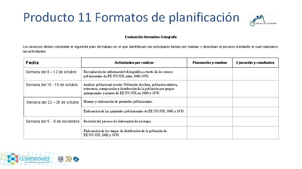 Producto 11 Formatos de planificación Evaluación formativa Geografía Los alumnos deben completar el siguiente