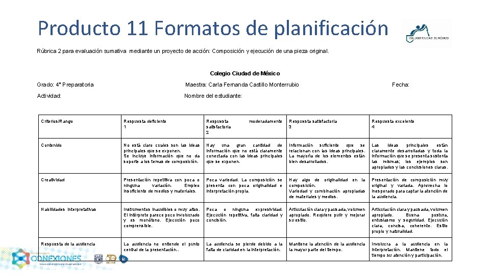 Producto 11 Formatos de planificación Rúbrica 2 para evaluación sumativa mediante un proyecto de