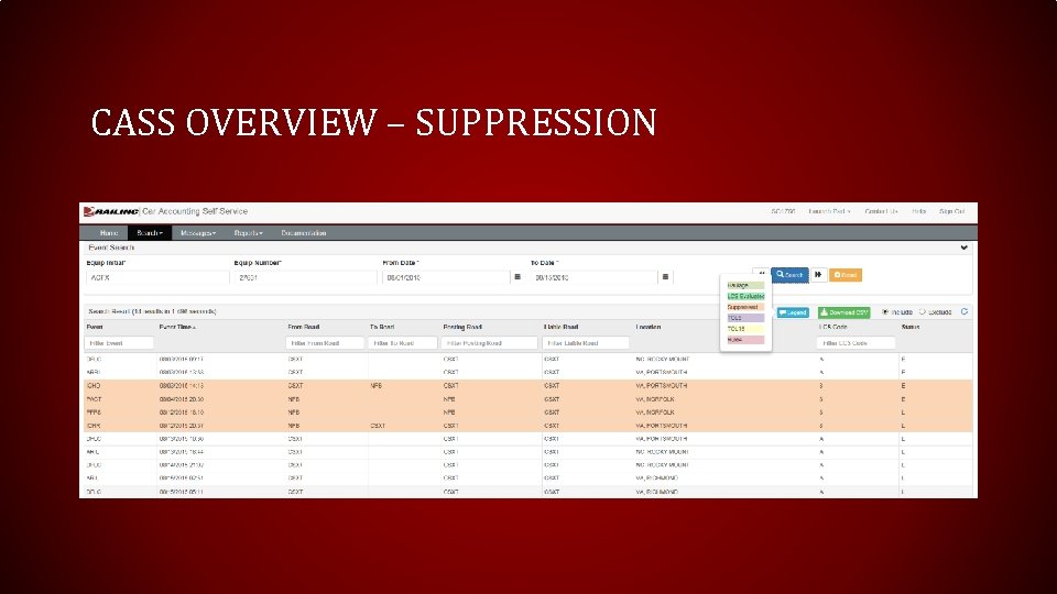 CASS OVERVIEW – SUPPRESSION 