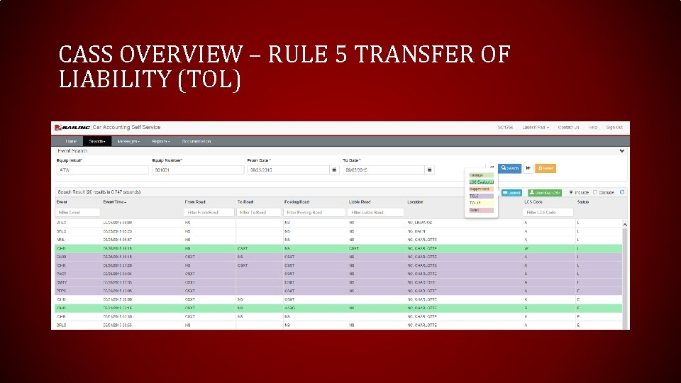 CASS OVERVIEW – RULE 5 TRANSFER OF LIABILITY (TOL) 