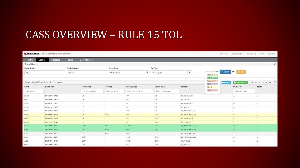 CASS OVERVIEW – RULE 15 TOL 