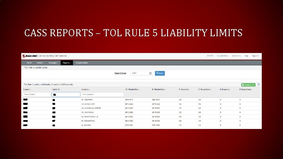 CASS REPORTS – TOL RULE 5 LIABILITY LIMITS 