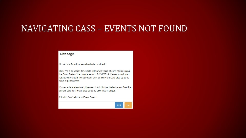 NAVIGATING CASS – EVENTS NOT FOUND 