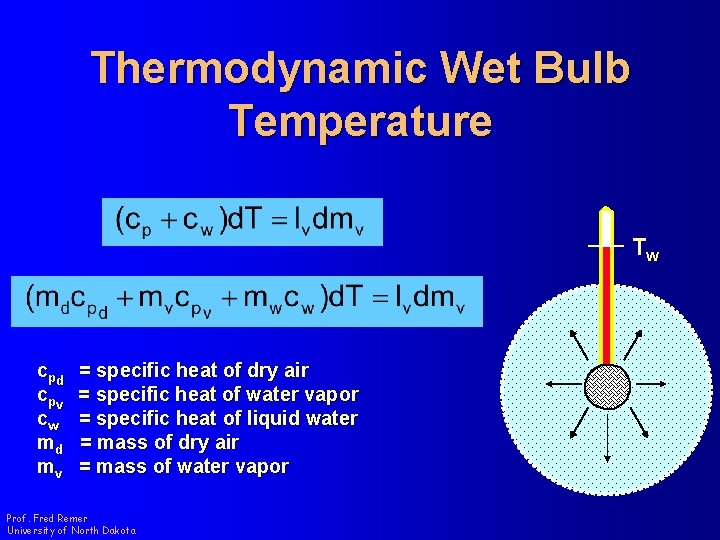 Thermodynamic Wet Bulb Temperature Tw cp d cp v cw md mv = specific