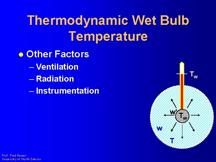 Thermodynamic Wet Bulb Temperature l Other Factors – Ventilation – Radiation – Instrumentation Tw