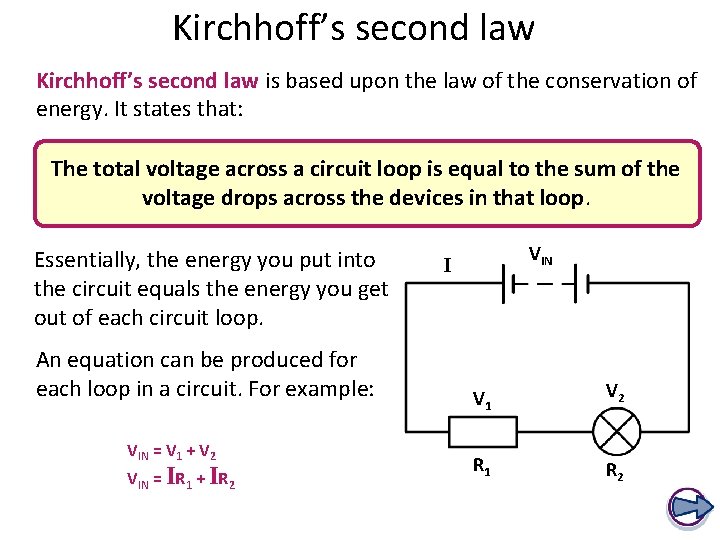 Kirchhoff’s second law is based upon the law of the conservation of energy. It