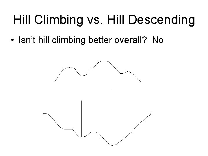 Hill Climbing vs. Hill Descending • Isn’t hill climbing better overall? No 