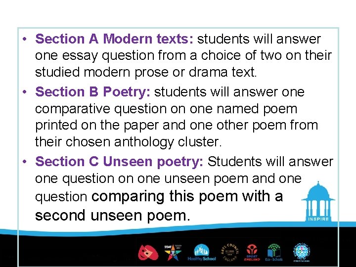  • Section A Modern texts: students will answer one essay question from a