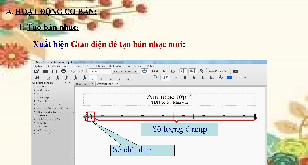 A. HOẠT ĐỘNG CƠ BẢN: 1. Tạo bản nhạc: Xuất hiện Giao diện để