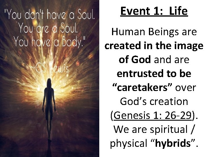 Event 1: Life Human Beings are created in the image of God and are