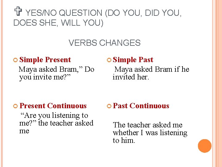 V YES/NO QUESTION (DO YOU, DID YOU, DOES SHE, WILL YOU) VERBS CHANGES Simple