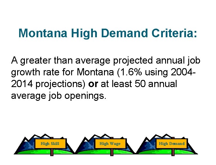 Montana High Demand Criteria: A greater than average projected annual job growth rate for