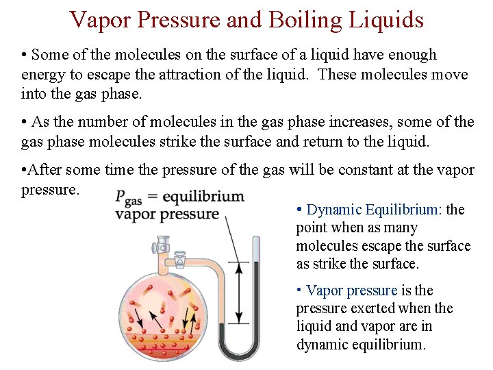 Vapor Pressure and Boiling Liquids • Some of the molecules on the surface of