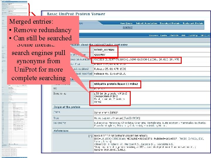 Merged entries: • Remove redundancy • Can still be searched Some literature search engines