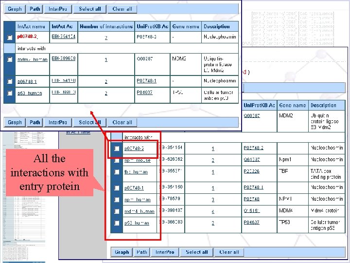 Int. Act Database All the interactions with entry protein 