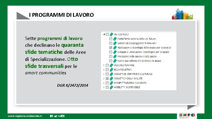 I PROGRAMMI DI LAVORO Sette programmi di lavoro che declinano le quaranta sfide tematiche