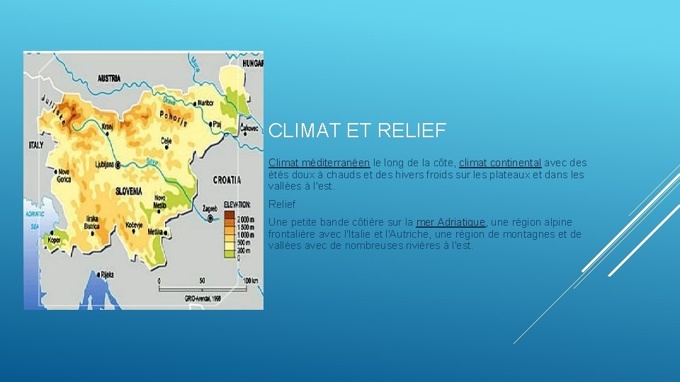 CLIMAT ET RELIEF Climat méditerranéen le long de la côte, climat continental avec des