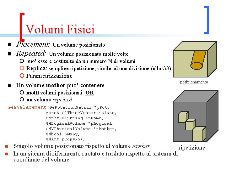 Volumi Fisici n n Placement: Un volume posizionato Repeated: Un volume posizionato molte volte