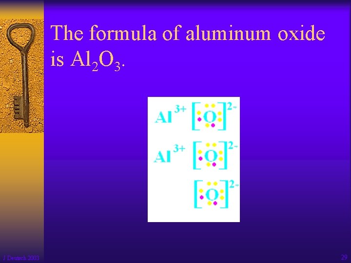 The formula of aluminum oxide is Al 2 O 3. J Deutsch 2003 29