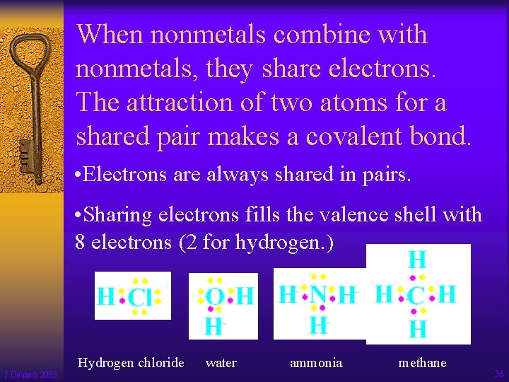 When nonmetals combine with nonmetals, they share electrons. The attraction of two atoms for