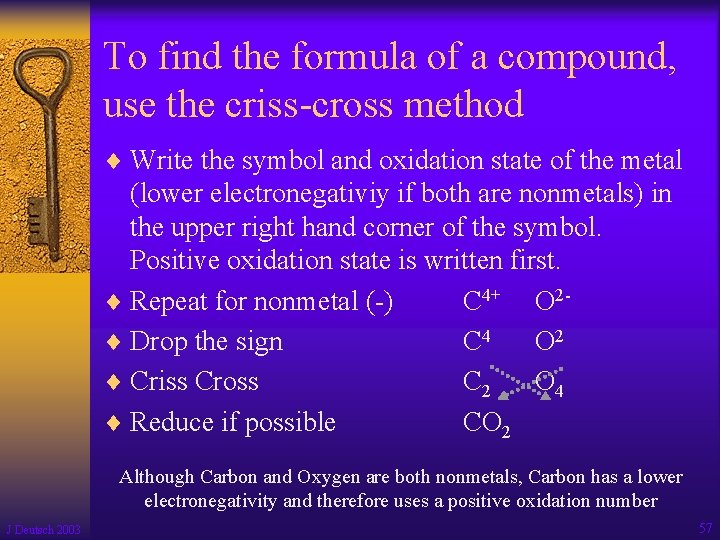 To find the formula of a compound, use the criss-cross method ¨ Write the
