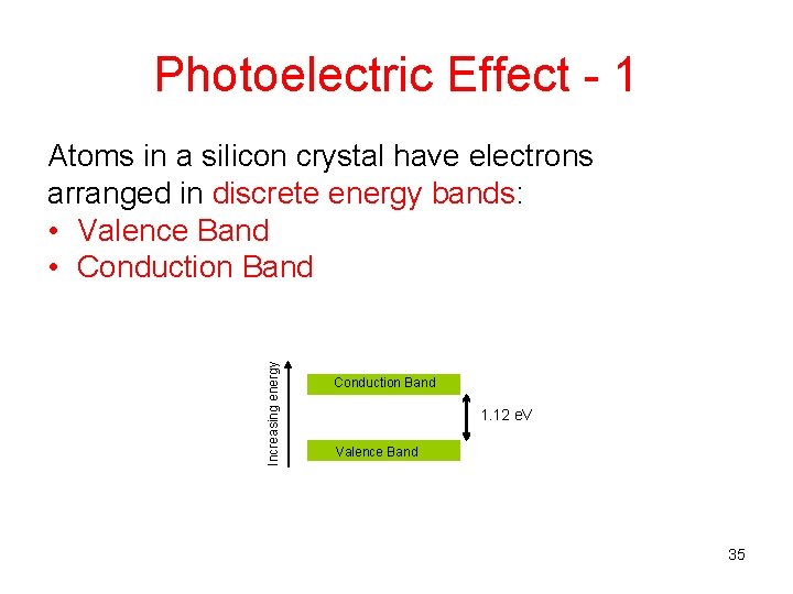 Photoelectric Effect - 1 Increasing energy Atoms in a silicon crystal have electrons arranged