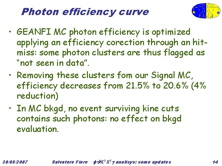 Photon efficiency curve • GEANFI MC photon efficiency is optimized applying an efficiency corection