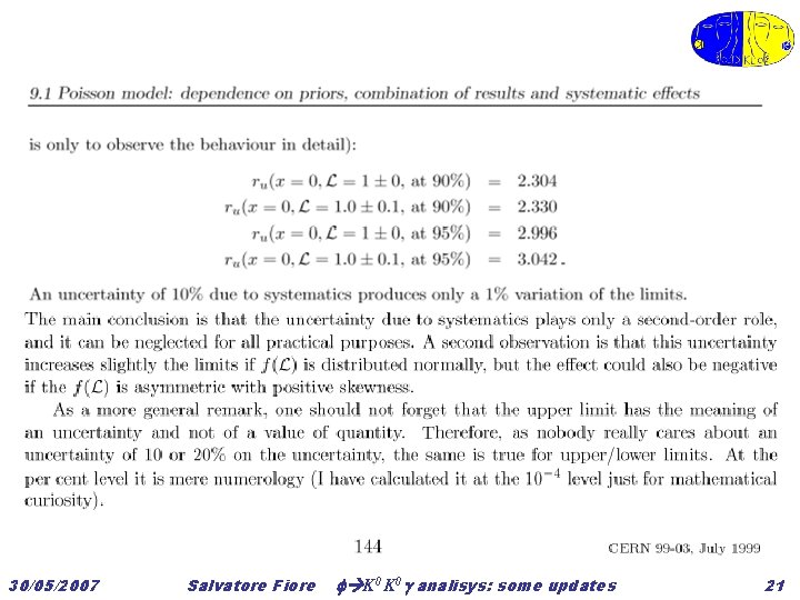 30/05/2007 Salvatore Fiore K 0 analisys: some updates 21 