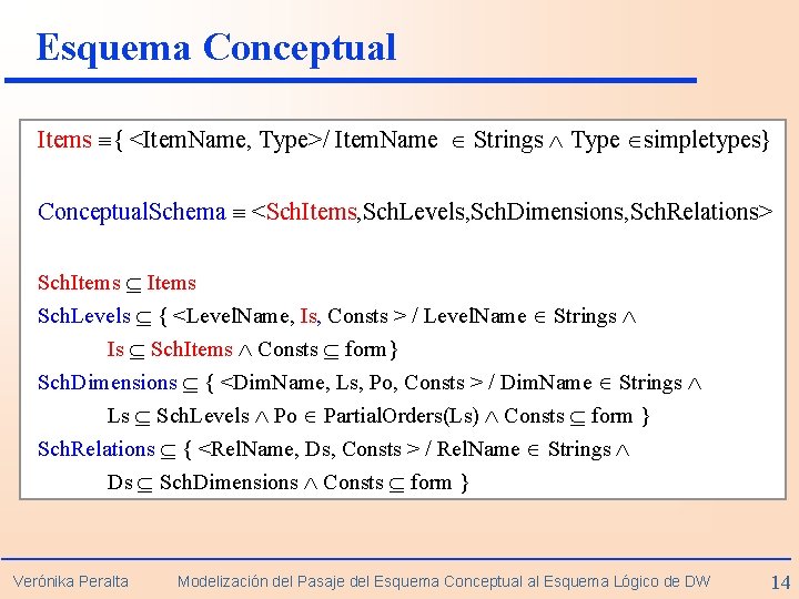 Esquema Conceptual Items { <Item. Name, Type>/ Item. Name Strings Type simpletypes} Conceptual. Schema