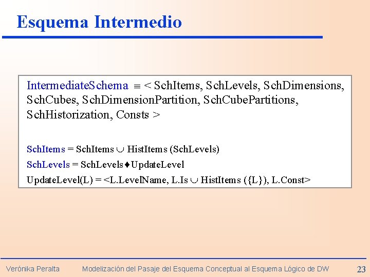 Esquema Intermedio Intermediate. Schema < Sch. Items, Sch. Levels, Sch. Dimensions, Sch. Cubes, Sch.