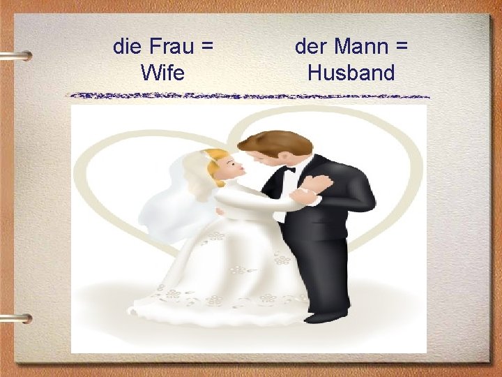 die Frau = Wife der Mann = Husband 