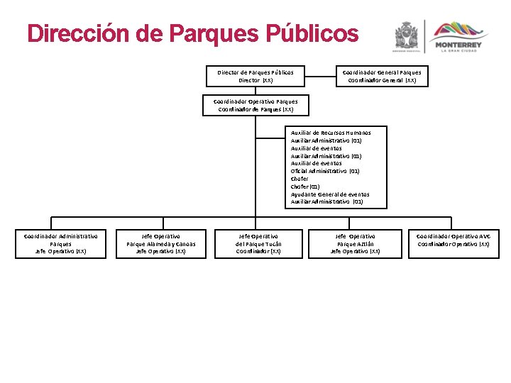 Dirección de Parques Públicos Director (XX) Coordinador General Parques Coordinador General (XX) Coordinador Operativo