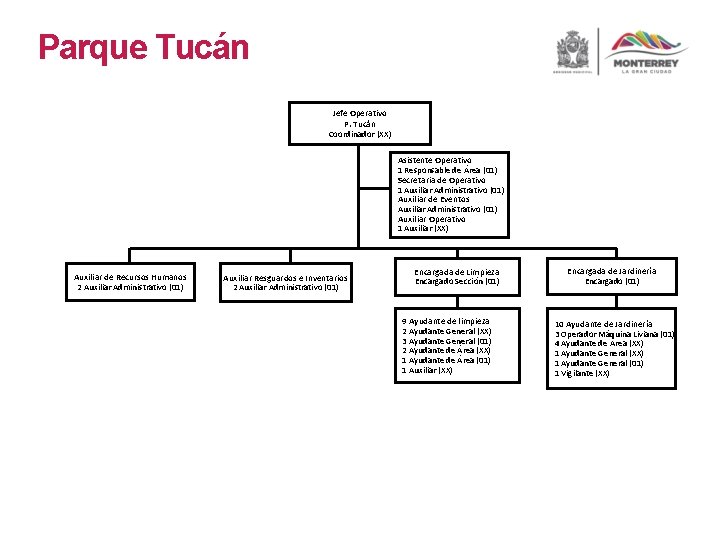 Parque Tucán Jefe Operativo P. Tucán Coordinador (XX) Asistente Operativo 1 Responsable de Área