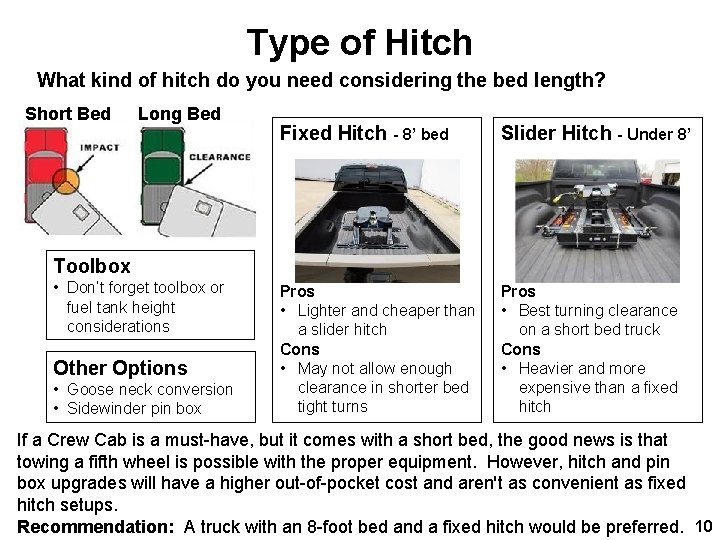 Type of Hitch What kind of hitch do you need considering the bed length?