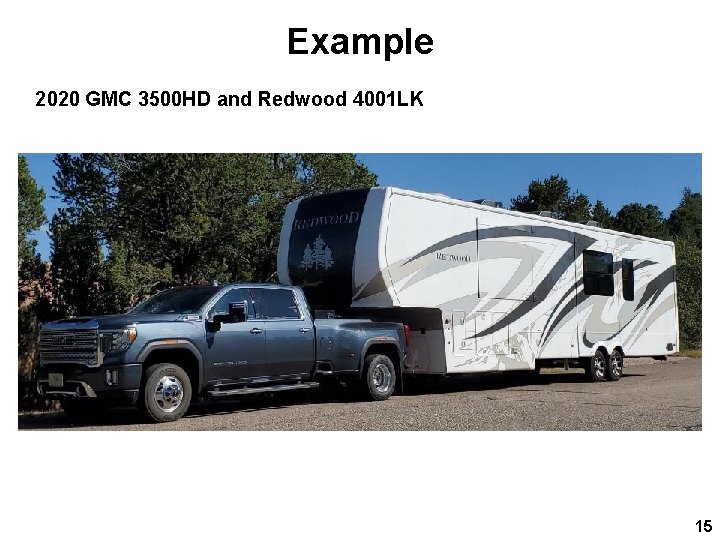 Example 2020 GMC 3500 HD and Redwood 4001 LK 15 