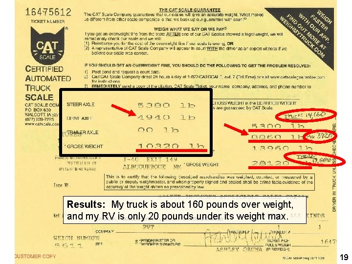 Results: My truck is about 160 pounds over weight, and my RV is only