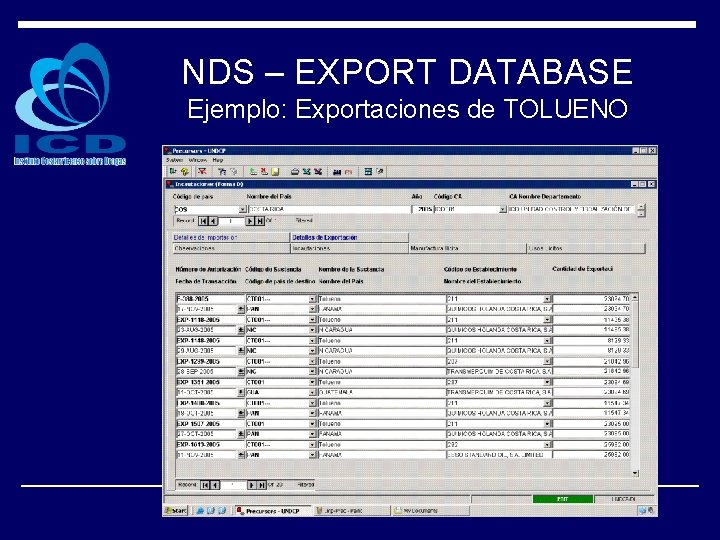 NDS – EXPORT DATABASE Ejemplo: Exportaciones de TOLUENO 