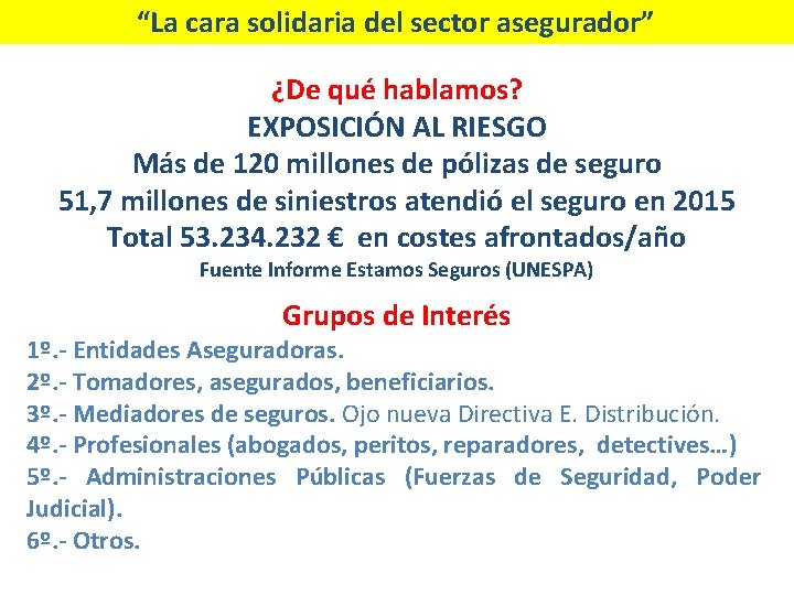 “La cara solidaria del sector asegurador” ¿De qué hablamos? EXPOSICIÓN AL RIESGO Más de