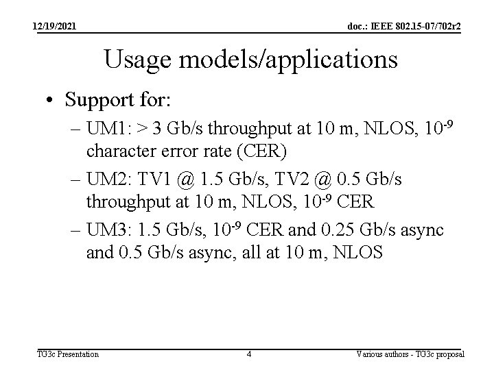 12/19/2021 doc. : IEEE 802. 15 -07/702 r 2 Usage models/applications • Support for: