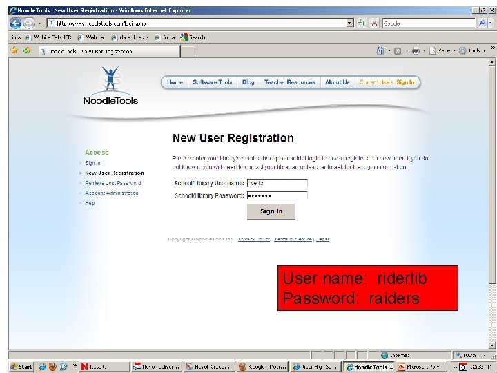 User name: riderlib Password: raiders 