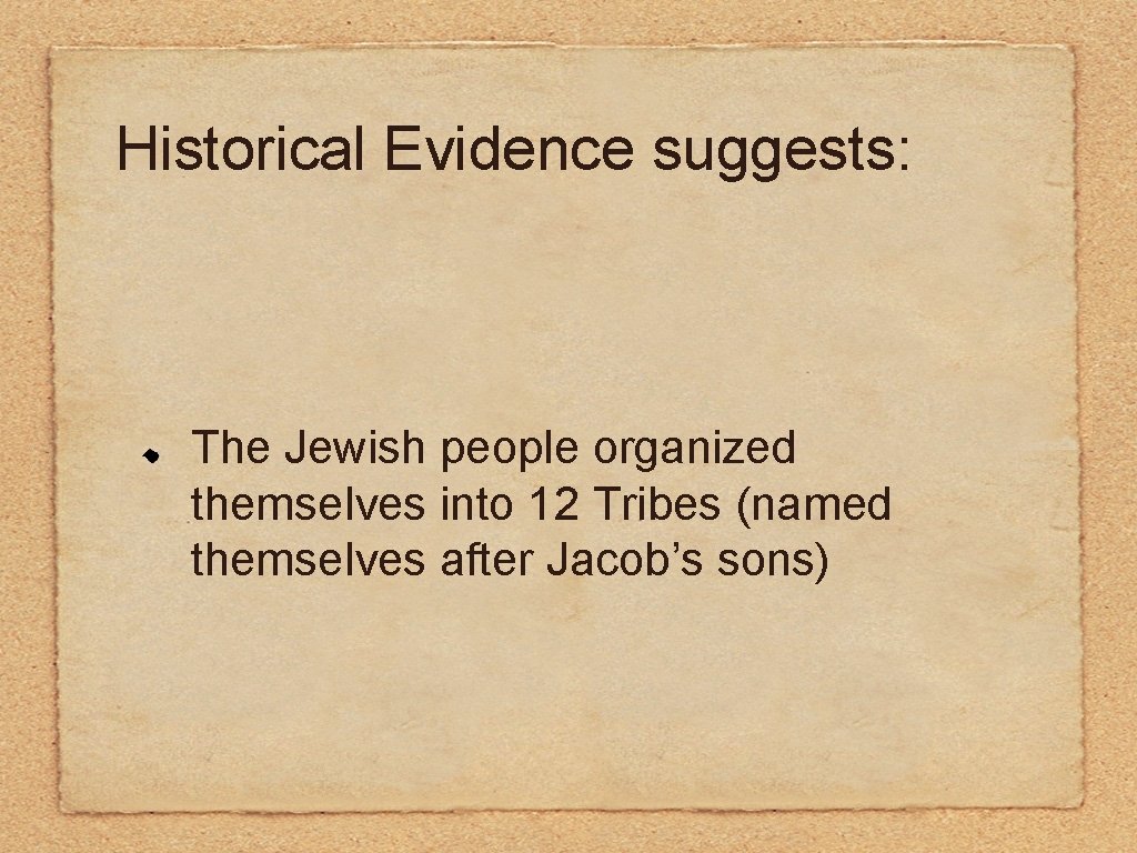 Historical Evidence suggests: The Jewish people organized themselves into 12 Tribes (named themselves after