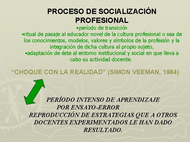 PROCESO DE SOCIALIZACIÓN PROFESIONAL • período de transición • ritual de pasaje al educador