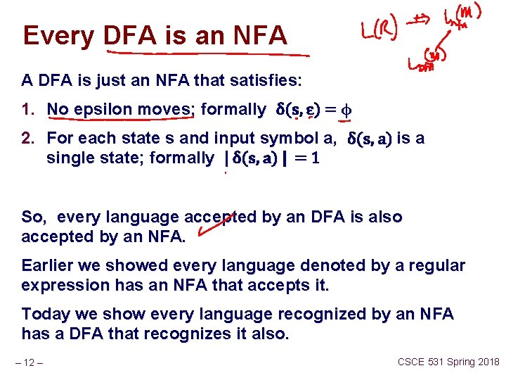Every DFA is an NFA A DFA is just an NFA that satisfies: 1.