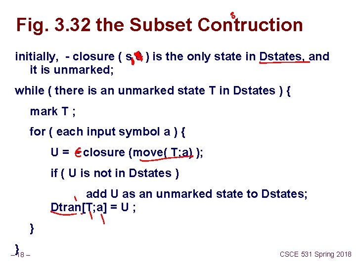 Fig. 3. 32 the Subset Contruction initially, - closure ( s 0 ) is