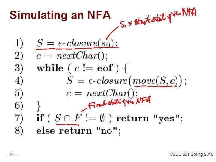 Simulating an NFA – 25 – CSCE 531 Spring 2018 