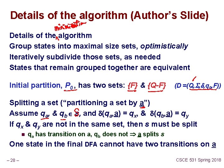 Details of the algorithm (Author’s Slide) Details of the algorithm Group states into maximal