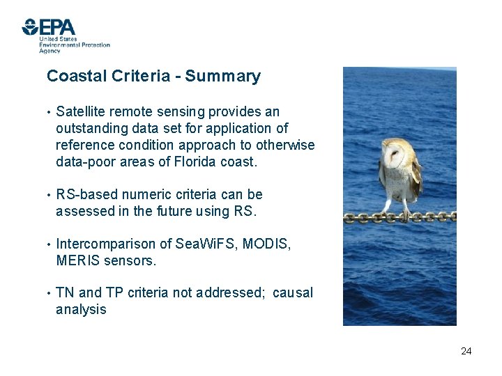 Coastal Criteria - Summary • Satellite remote sensing provides an outstanding data set for